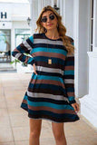 Striped Round Neck Long Sleeve Dress - Trendsi - Flyclothing LLC