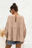 Round Neck Bubble Sleeve Tiered Blouse - Trendsi - Flyclothing LLC
