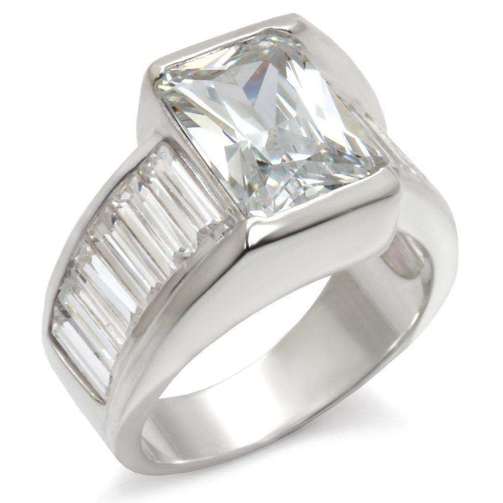 Alamode High-Polished 925 Sterling Silver Ring with AAA Grade CZ in Clear - Alamode - Flyclothing LLC