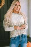 Round Neck Leopard Print Long Sleeve Tee - Trendsi - Flyclothing LLC