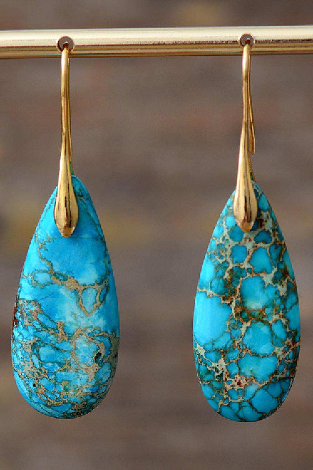 Handmade Teardrop Shape Natural Stone Dangle Earrings - Trendsi - Flyclothing LLC