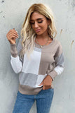 Color Block Ribbed Trim Round Neck Knit Pullover - Trendsi - Flyclothing LLC