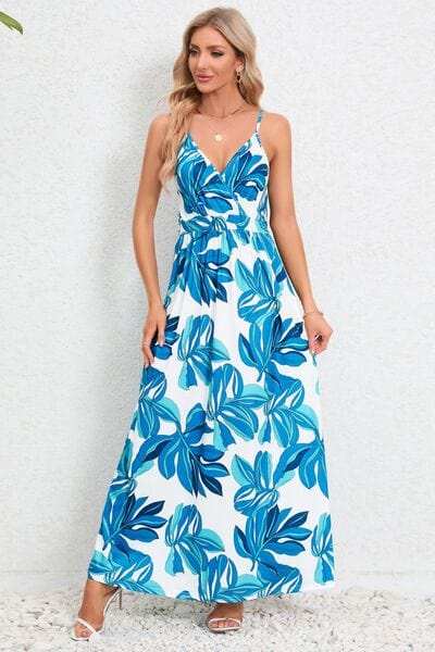 Printed Surplice Maxi Cami Dress - Trendsi - Flyclothing LLC