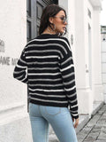 Striped Round Neck Dropped Shoulder Sweater - Trendsi - Flyclothing LLC