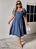 Plus Size Ruched Sweetheart Neck Dress - Trendsi - Flyclothing LLC