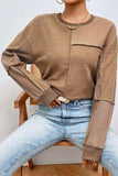 Exposed Seam Round Neck Long Sleeve Sweatshirt - Trendsi - Flyclothing LLC