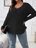 Plus Size V-Neck Long Sleeve T-Shirt - Trendsi - Flyclothing LLC