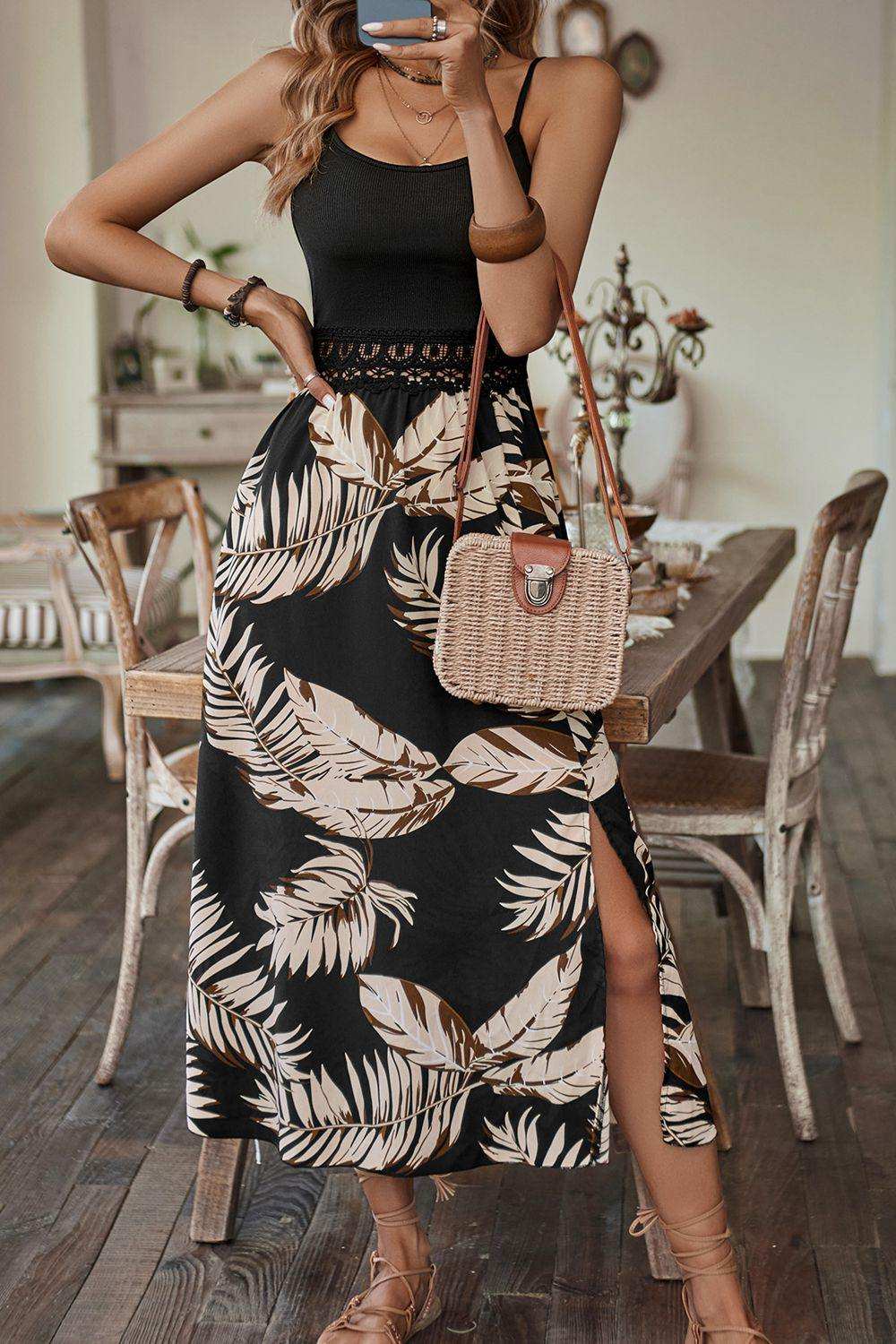 Printed Sleeveless Scoop Neck Slit Dress - Trendsi - Flyclothing LLC