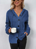 Button-Down Long Sleeve Hooded Sweater - Trendsi - Flyclothing LLC
