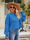 Round Neck Dropped Shoulder Sweater - Trendsi - Flyclothing LLC