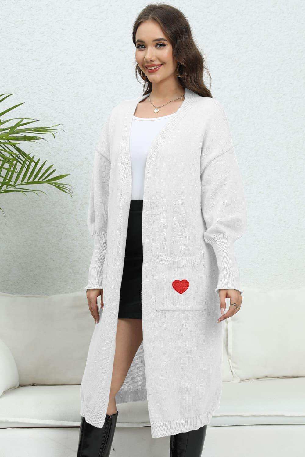 Lantern Sleeve Open Front Pocketed Cardigan - Trendsi - Flyclothing LLC
