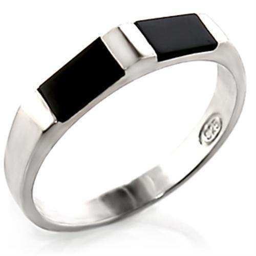 Alamode High-Polished 925 Sterling Silver Ring with Semi-Precious Onyx in Jet - Alamode - Flyclothing LLC