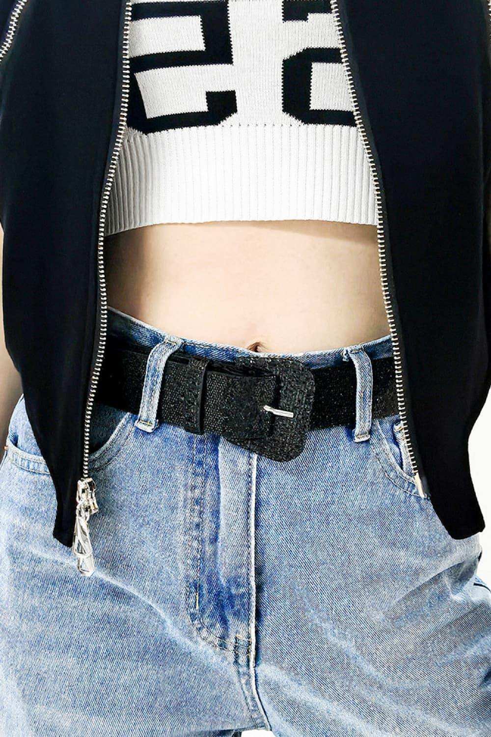 Glitter PU Leather Belt - Trendsi - Flyclothing LLC