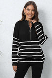 Mock Neck Long Sleeve Zip-Up Sweater - Trendsi - Flyclothing LLC