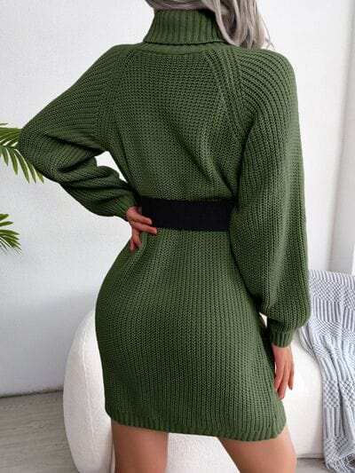 Decorative Button Turtleneck Sweater Dress - Trendsi - Flyclothing LLC