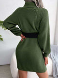 Decorative Button Turtleneck Sweater Dress - Trendsi - Flyclothing LLC