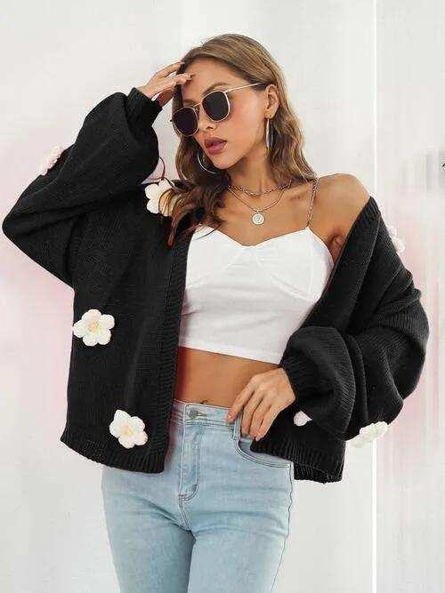 Floral Open Front Long Sleeve Cardigan - Trendsi - Flyclothing LLC