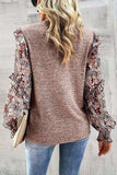 Heathered Floral Frill Lantern Sleeve Blouse - Trendsi - Flyclothing LLC