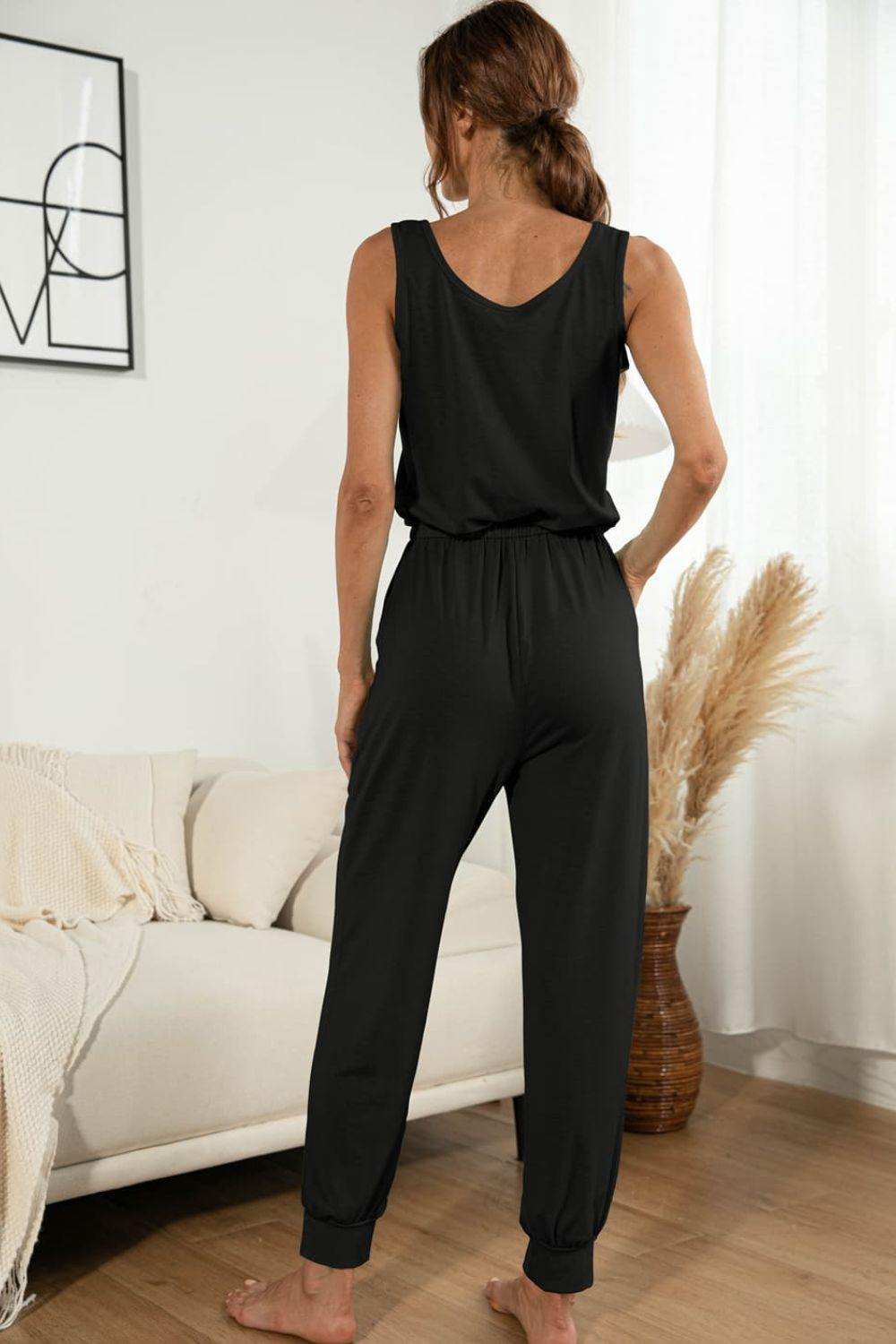 Drawstring Waist Round Neck Jogger Jumpsuit - Trendsi - Flyclothing LLC