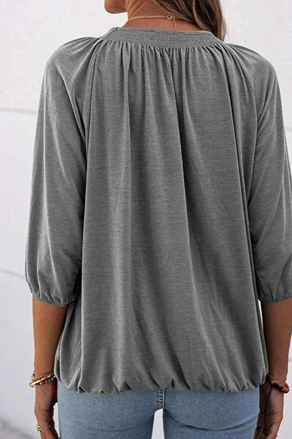 Gathered Detail Round Neck T-Shirt - Trendsi - Flyclothing LLC