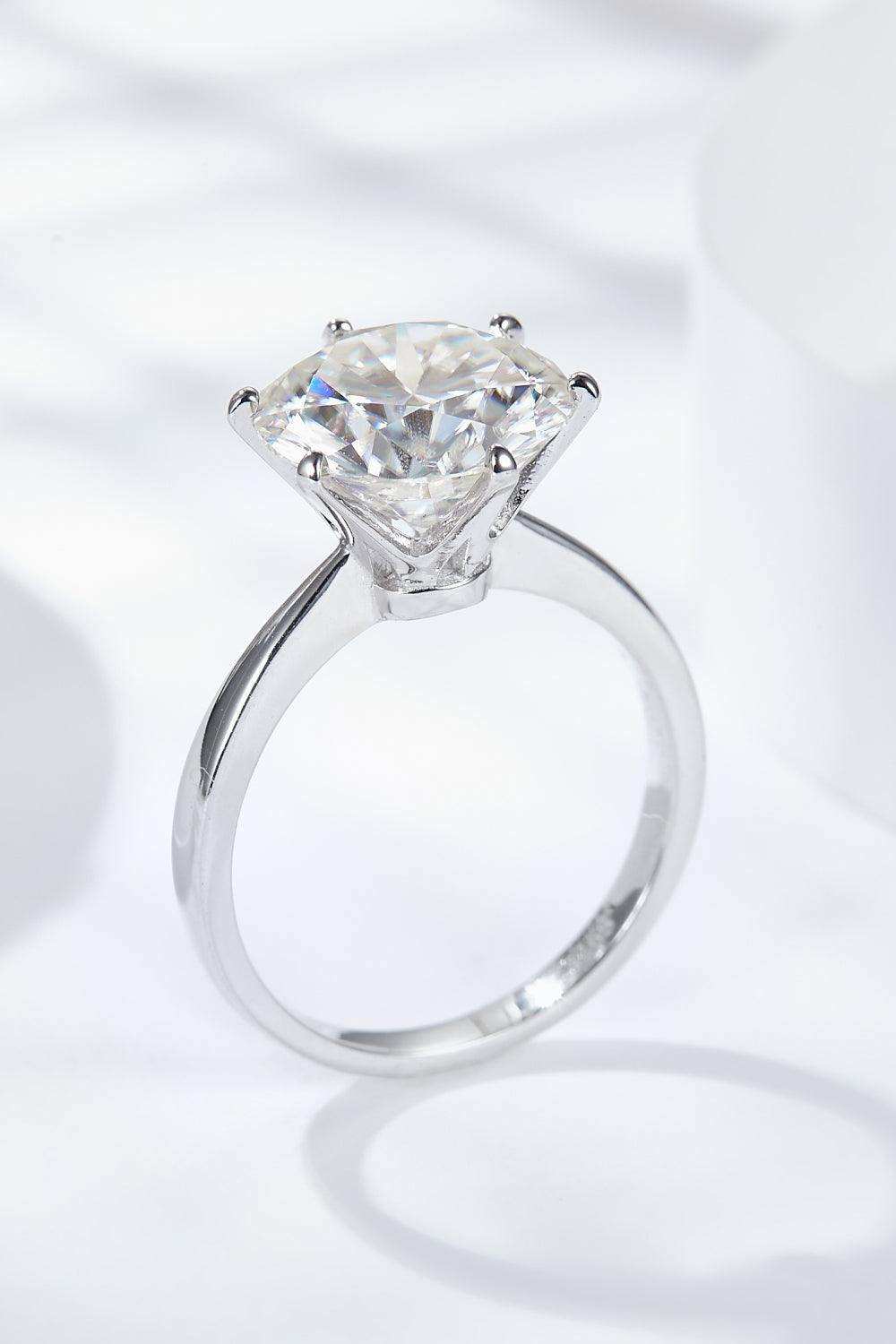 Platinum-Plated 5 Carat Moissanite Solitaire Ring - Trendsi - Flyclothing LLC