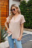 Notched Neck Cuffed Sleeve Shirt - Trendsi - Flyclothing LLC