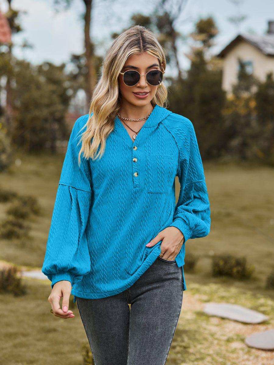 Cable-Knit Dropped Shoulder Hoodie - Trendsi - Flyclothing LLC