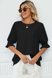 Frill Round Neck Lantern Sleeve T-Shirt - Trendsi - Flyclothing LLC