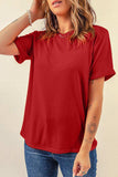 Round Neck Cuffed Short Sleeve Tee - Trendsi - Flyclothing LLC