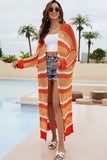 Striped Open Front Side Slit Duster Cover Up - Trendsi - Flyclothing LLC
