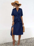 Tied Slit Short Sleeve Dress - Trendsi - Flyclothing LLC