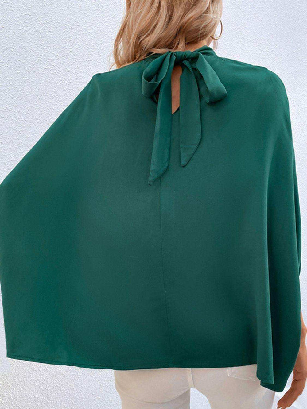 Tie Back Mock Neck Blouse - Trendsi - Flyclothing LLC