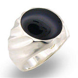 Alamode High-Polished 925 Sterling Silver Ring with Semi-Precious Onyx in Jet - Alamode - Flyclothing LLC