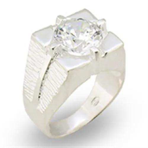 Alamode High-Polished 925 Sterling Silver Ring with AAA Grade CZ in Clear - Alamode - Flyclothing LLC