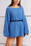 Boat Neck Dropped Shoulder Mini Sweater Dress - Trendsi - Flyclothing LLC
