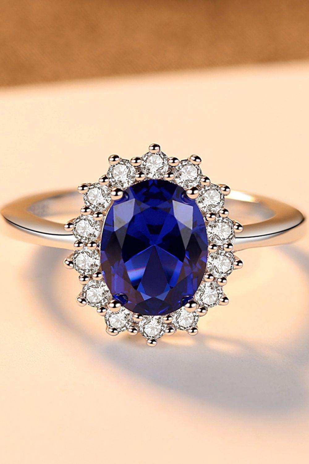 Synthetic Sapphire 925 Sterling Silver Ring - Trendsi - Flyclothing LLC