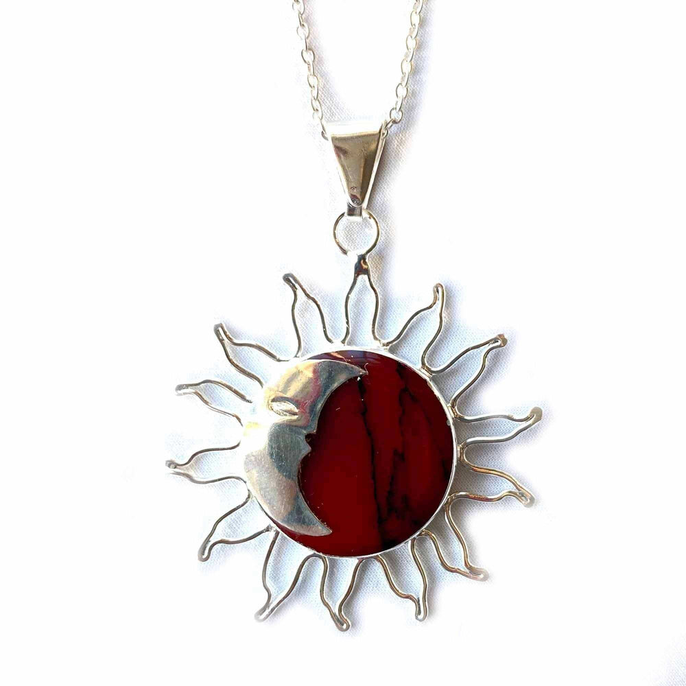 Sun and Moon Red Jasper Pendant with Chain - Artisana - Flyclothing LLC