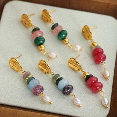 Natural Stone Freshwater Pearl Dangle Earrings - Trendsi - Flyclothing LLC