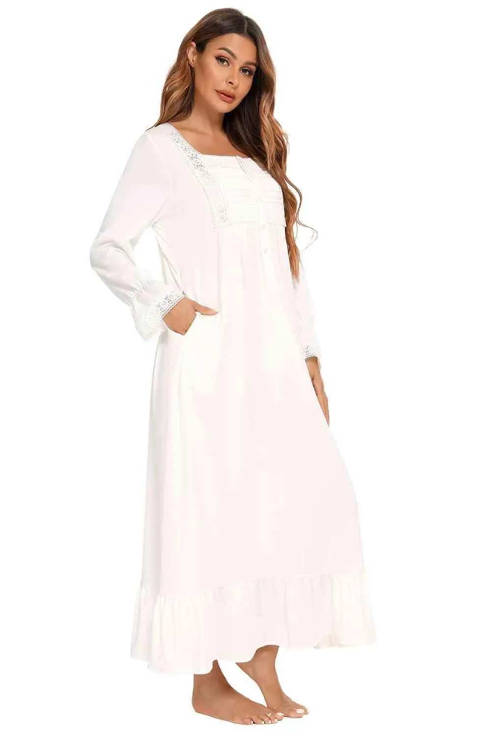 Lace Detail Square Neck Flounce Sleeve Night Dress - Trendsi - Flyclothing LLC