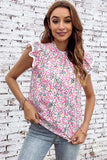 Floral Mock Neck Short Sleeve Blouse - Trendsi - Flyclothing LLC