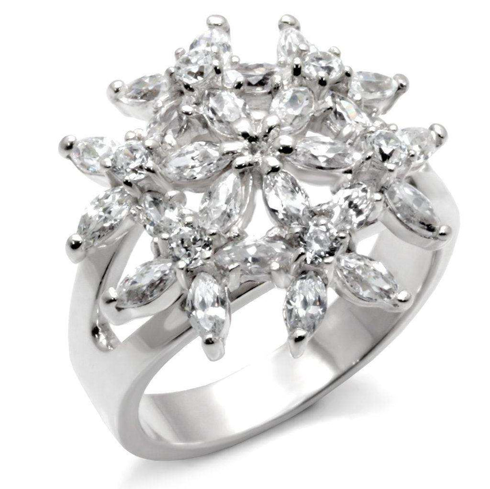 Alamode High-Polished 925 Sterling Silver Ring with AAA Grade CZ in Clear - Alamode - Flyclothing LLC