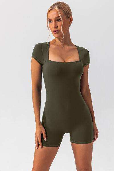 Square Neck Cap Sleeve Active Romper - Trendsi - Flyclothing LLC
