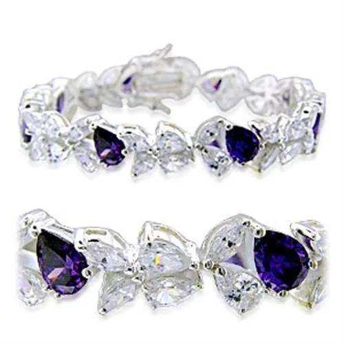 Alamode High-Polished 925 Sterling Silver Bracelet with AAA Grade CZ in Amethyst - Alamode - Flyclothing LLC