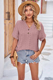 Buttoned Notched Neck Eyelet Top - Trendsi - Flyclothing LLC