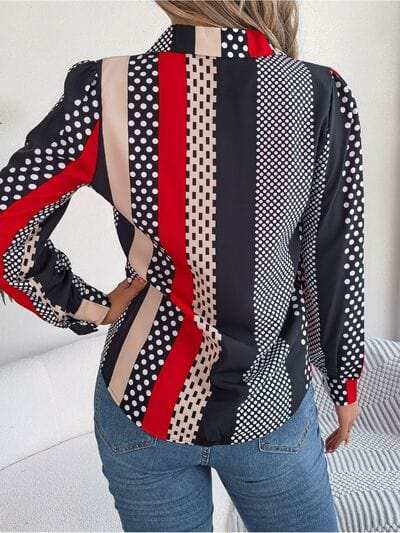 Polka Dot Contrast Long Sleeve Shirt - Trendsi - Flyclothing LLC