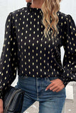 Geometric Print Frill Neck Lantern Sleeve Blouse - Trendsi - Flyclothing LLC