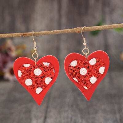 Sequin Heart Leather Drop Earrings - Trendsi - Flyclothing LLC