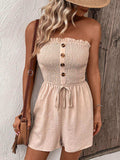Decorative Button Smocked Strapless Romper - Trendsi - Flyclothing LLC