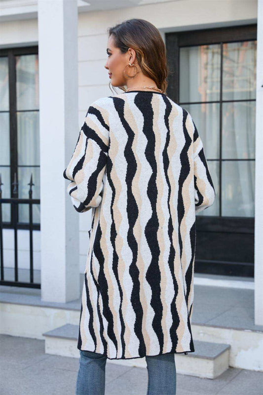 Printed Open Front Pocketed Cardigan - Trendsi - Flyclothing LLC