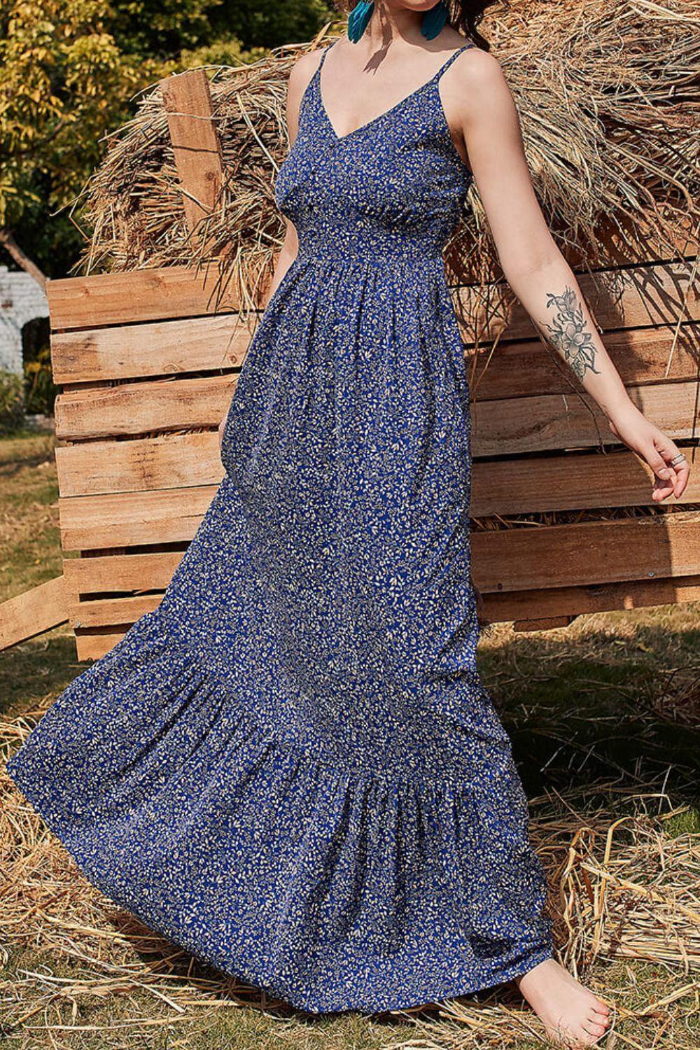 Ditsy Floral Spaghetti Strap Maxi Dress Flyclothing LLC